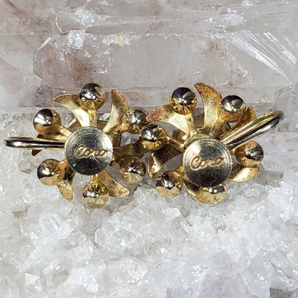 VINTAGE Faux Blue Topaz and Clear Rhinestone Screw Back Earrings by Coro - Picture 2 of 7